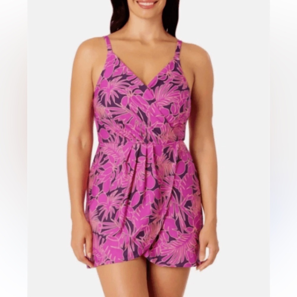 NWT’S Lands’ End Swim Dress Swimsuit UPF 50 UV Purple Adjustable Straps